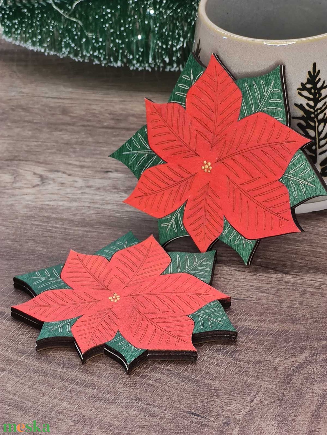 Karácsonyi poháralátét - Mikulásvirág - otthon & életmód - konyhafelszerelés, tálalás - tálalás - tányér- és poháralátét - Meska.hu