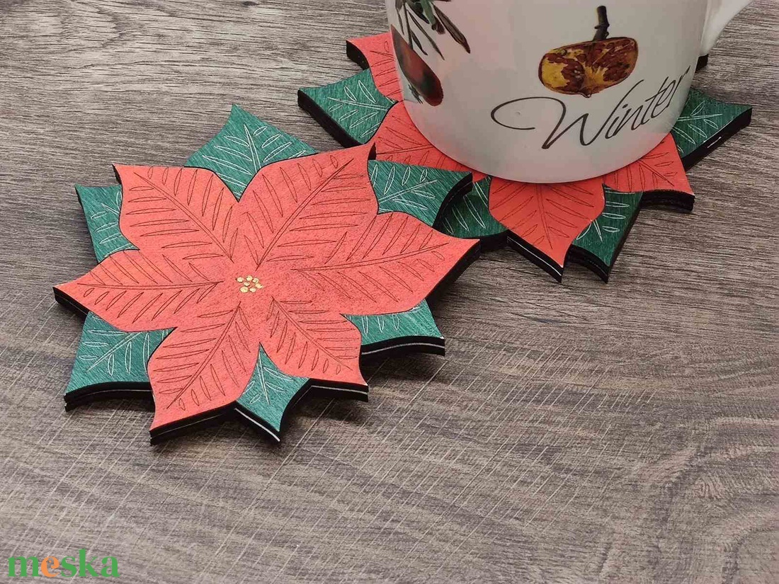 Karácsonyi poháralátét - Mikulásvirág - otthon & életmód - konyhafelszerelés, tálalás - tálalás - tányér- és poháralátét - Meska.hu