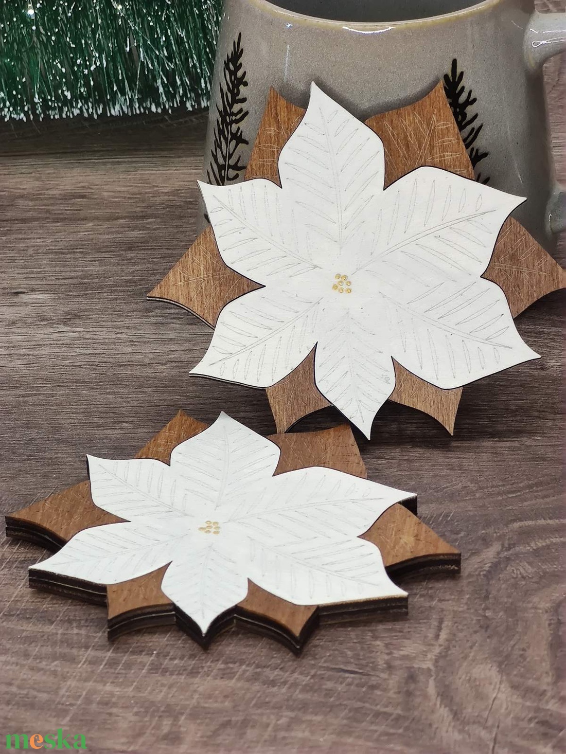 Karácsonyi poháralátét - Mikulásvirág - otthon & életmód - konyhafelszerelés, tálalás - tálalás - tányér- és poháralátét - Meska.hu