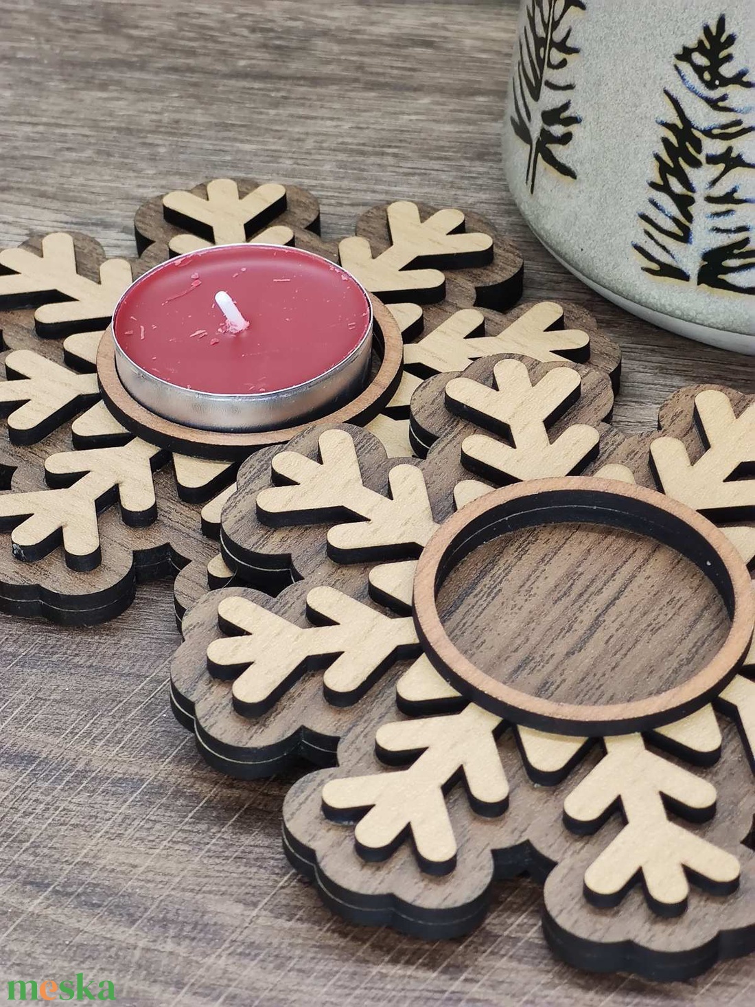 Karácsonyi mécsestartó - Hópehely mécsestartó - karácsony - karácsonyi lakásdekoráció - karácsonyi lakásdíszek - Meska.hu