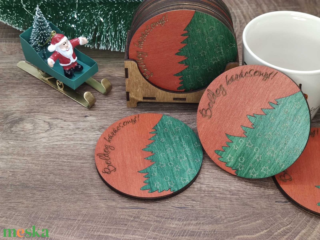 Karácsonyi poháralátét - Boldog karácsonyt! felirattal - otthon & életmód - konyhafelszerelés, tálalás - tálalás - tányér- és poháralátét - Meska.hu