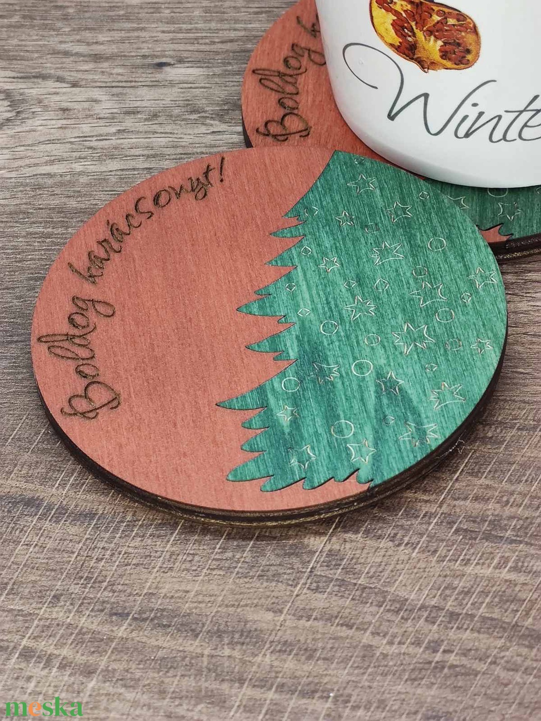 Karácsonyi poháralátét - Boldog karácsonyt! felirattal - otthon & életmód - konyhafelszerelés, tálalás - tálalás - tányér- és poháralátét - Meska.hu