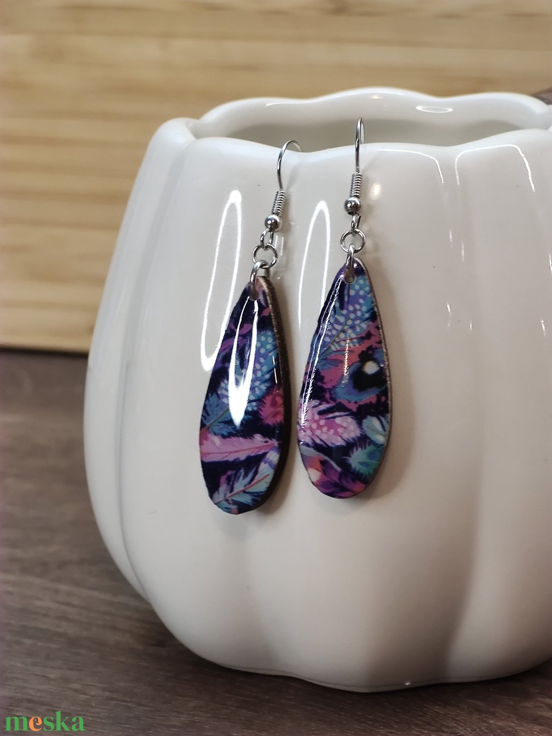Mintás fülbevaló � decoupage fa fülbevaló - ékszer - fülbevaló - lógó csepp fülbevaló - Meska.hu