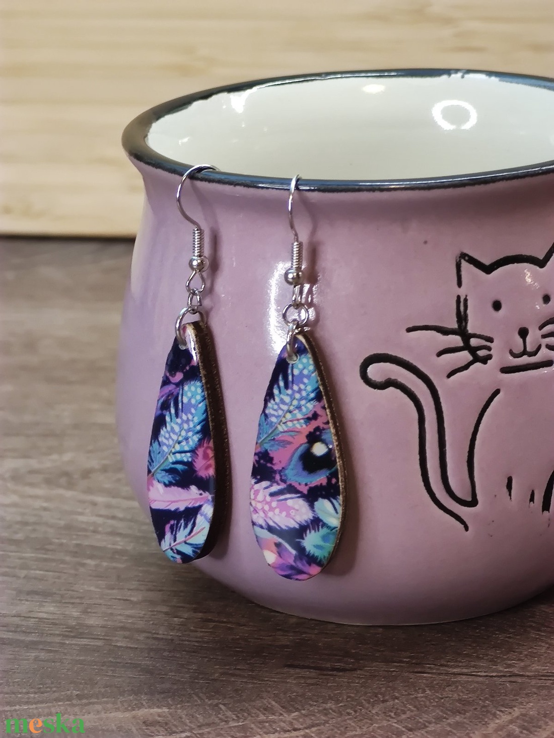 Mintás fülbevaló � decoupage fa fülbevaló - ékszer - fülbevaló - lógó csepp fülbevaló - Meska.hu