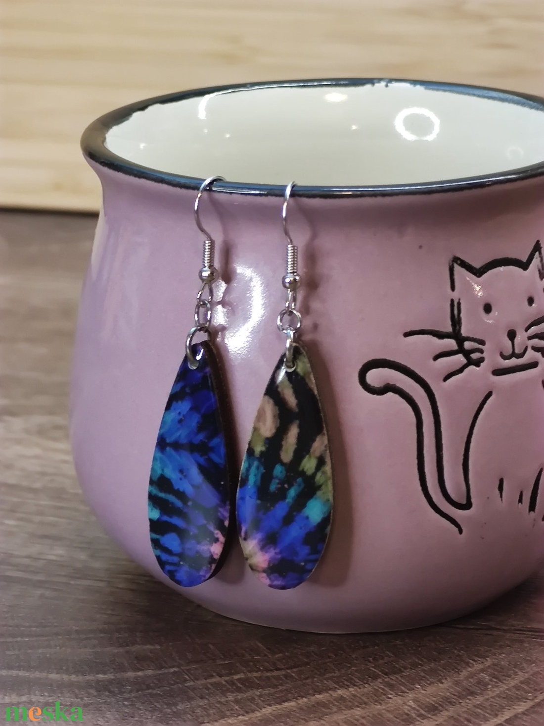 Mintás fülbevaló � decoupage fa fülbevaló - ékszer - fülbevaló - lógó csepp fülbevaló - Meska.hu