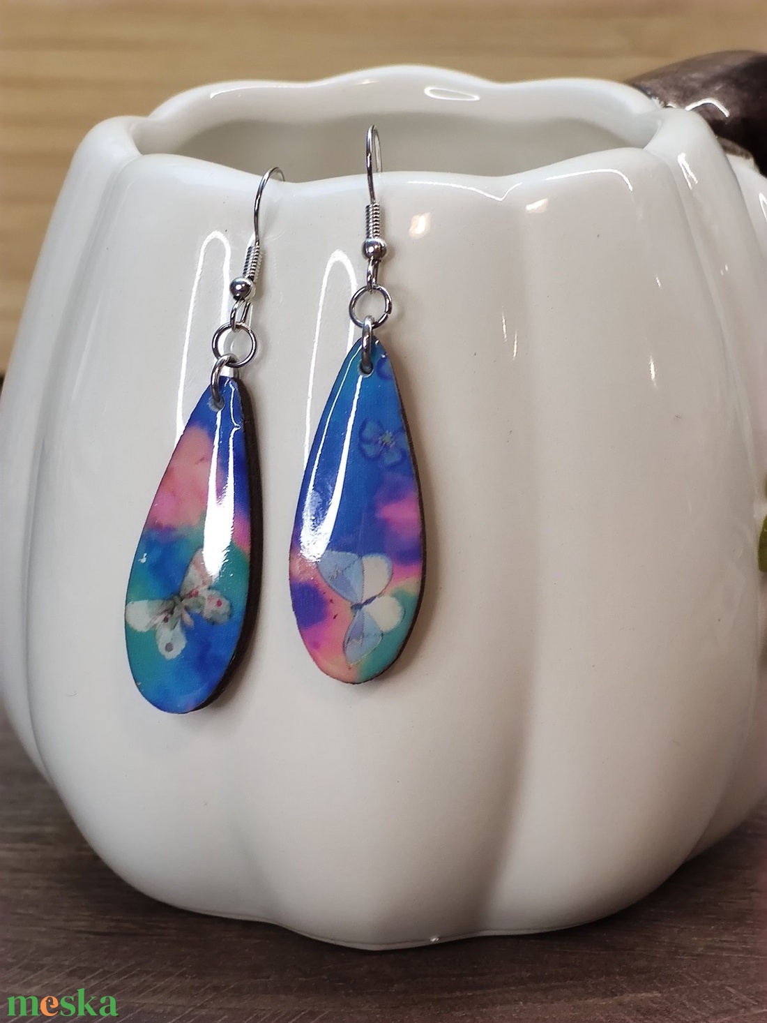 Mintás fülbevaló � decoupage fa fülbevaló - ékszer - fülbevaló - lógó csepp fülbevaló - Meska.hu