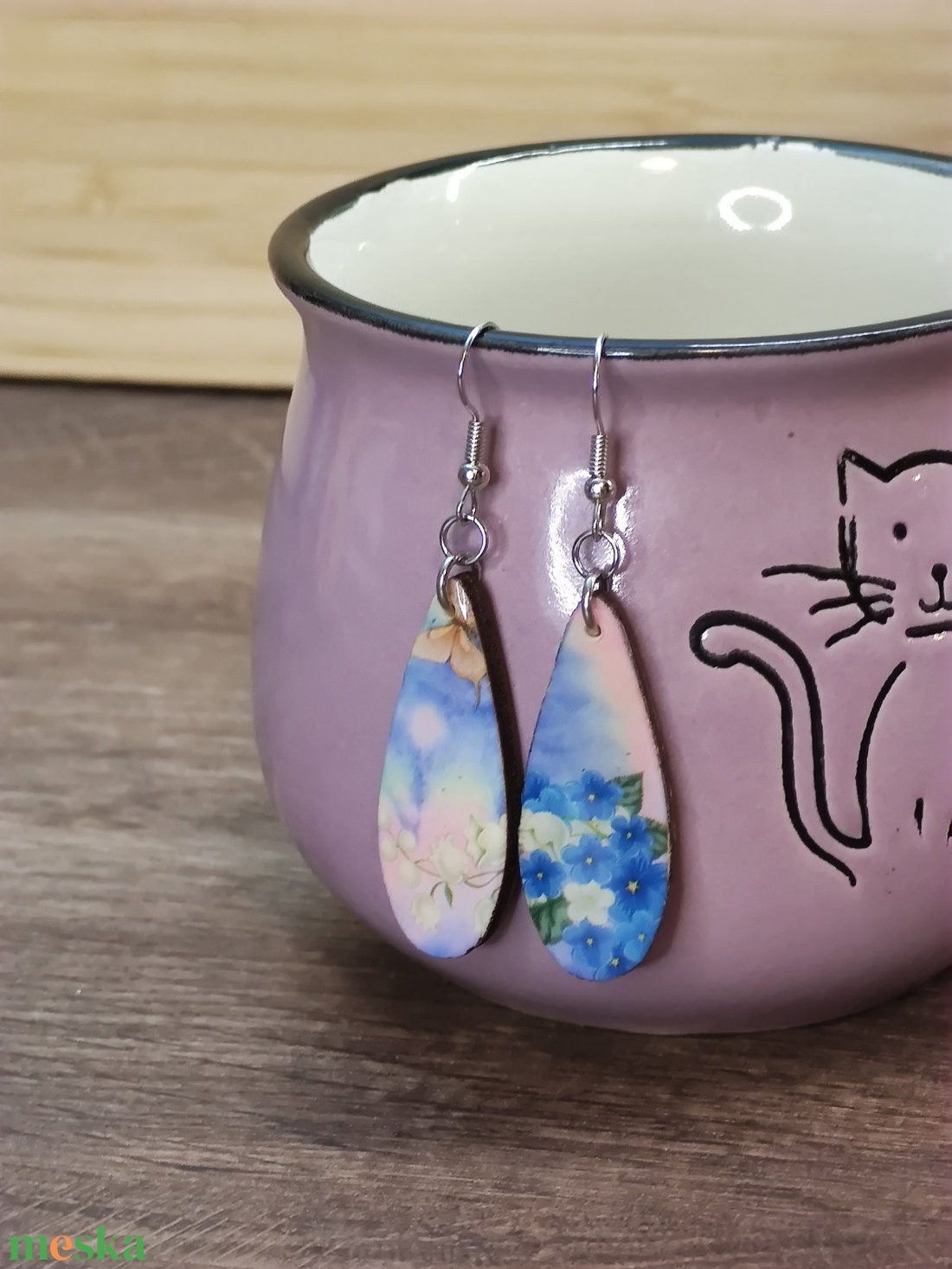 Mintás fülbevaló � decoupage fa fülbevaló - ékszer - fülbevaló - lógó csepp fülbevaló - Meska.hu