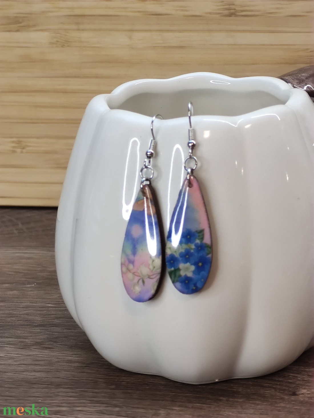 Mintás fülbevaló � decoupage fa fülbevaló - ékszer - fülbevaló - lógó csepp fülbevaló - Meska.hu
