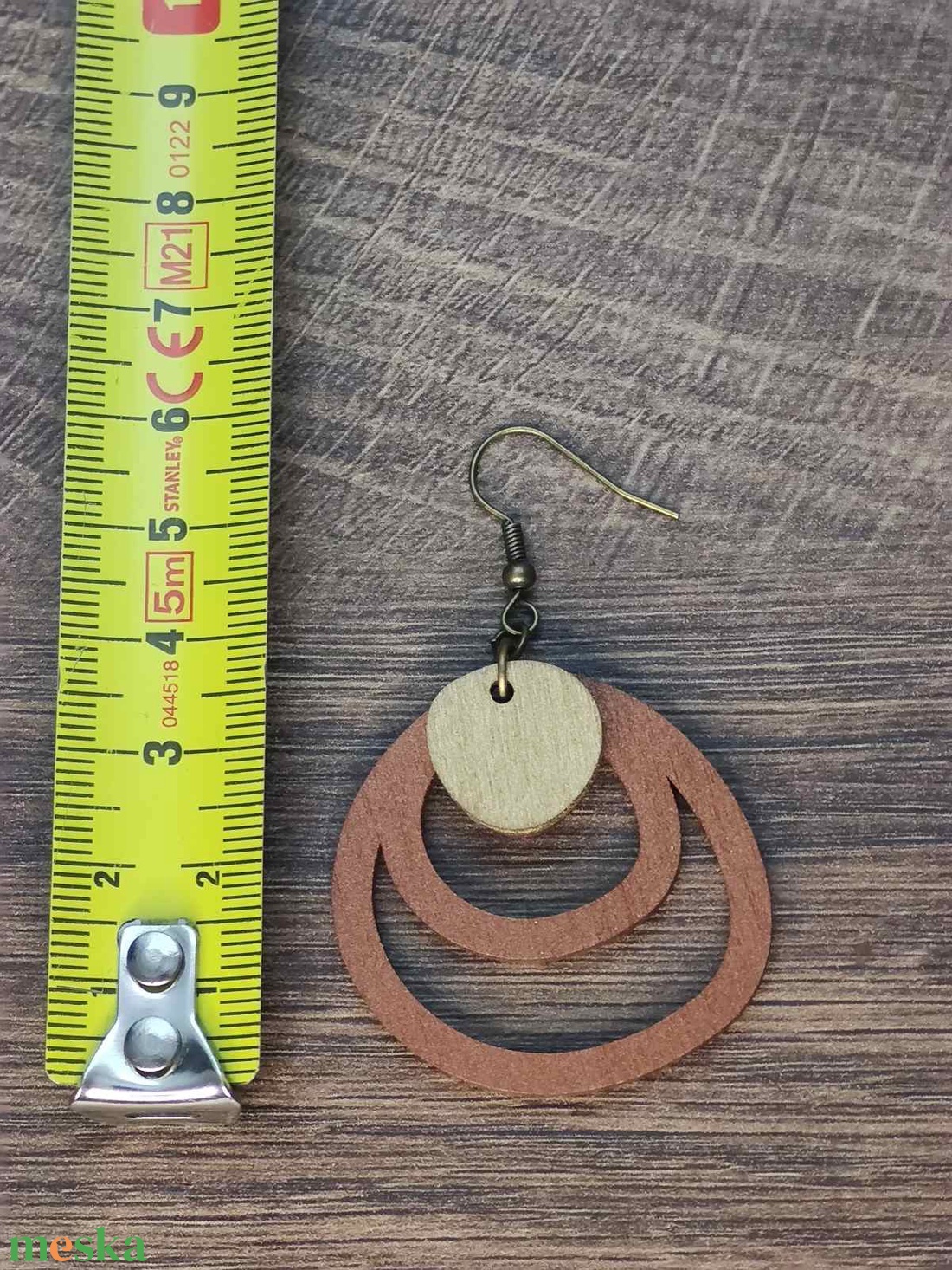 Kétszínű fa fülbevaló - réz+arany - ékszer - fülbevaló - lógó fülbevaló - Meska.hu