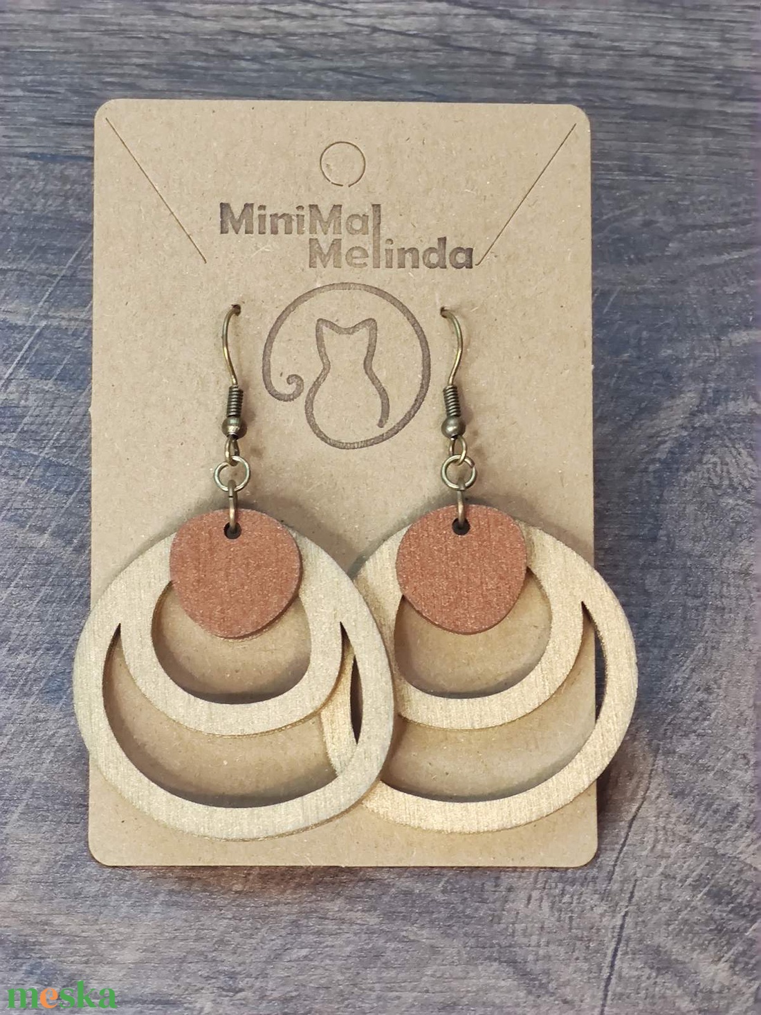 Kétszínű fa fülbevaló - arany+réz - ékszer - fülbevaló - lógó fülbevaló - Meska.hu