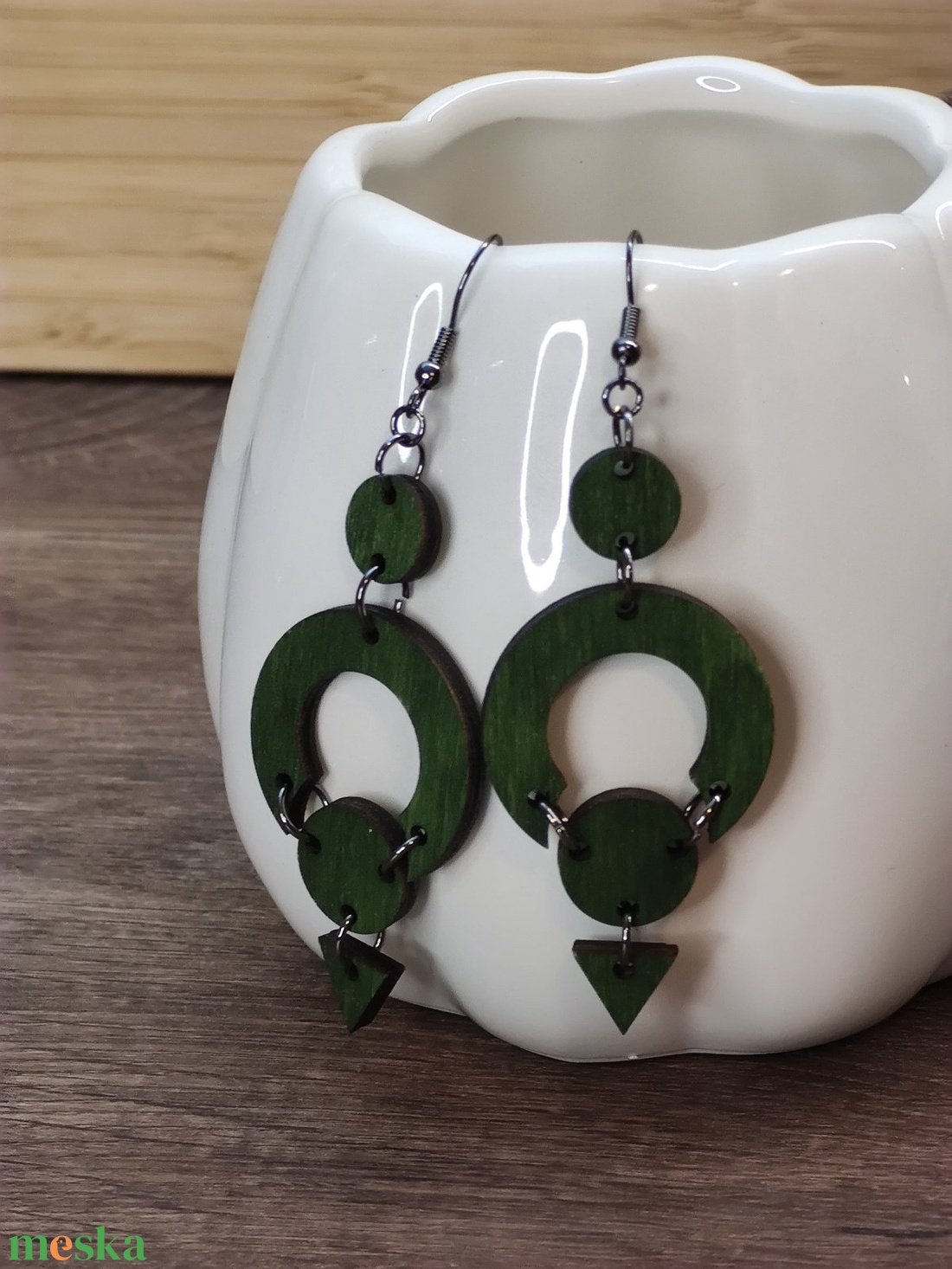Körvarázs � Zöld, Lézervágott Fa Fülbevaló - ékszer - fülbevaló - lógó fülbevaló - Meska.hu