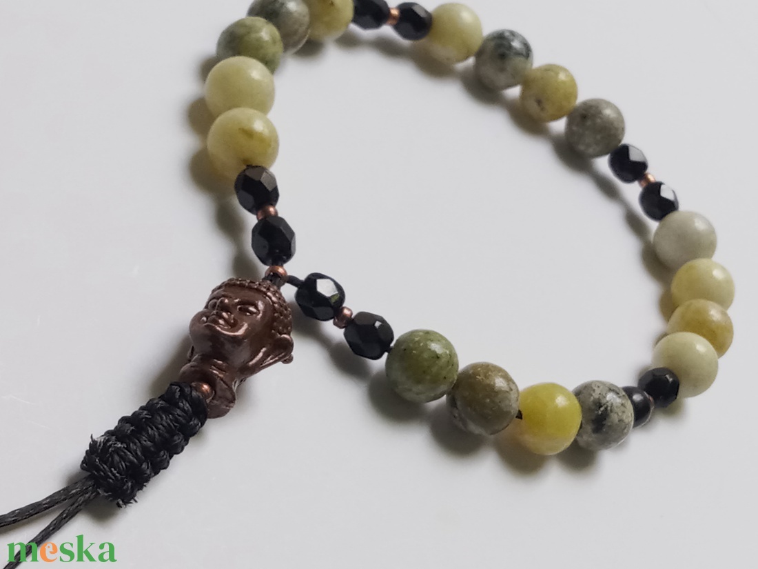 Sárga türkiz-gagát 27 szemes mala/karkötő - ékszer - karkötő - bogyós karkötő - Meska.hu