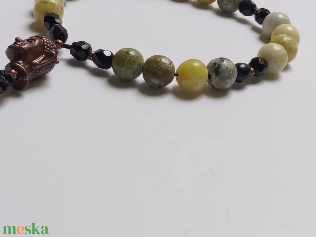 Sárga türkiz-gagát 27 szemes mala/karkötő - ékszer - karkötő - bogyós karkötő - Meska.hu