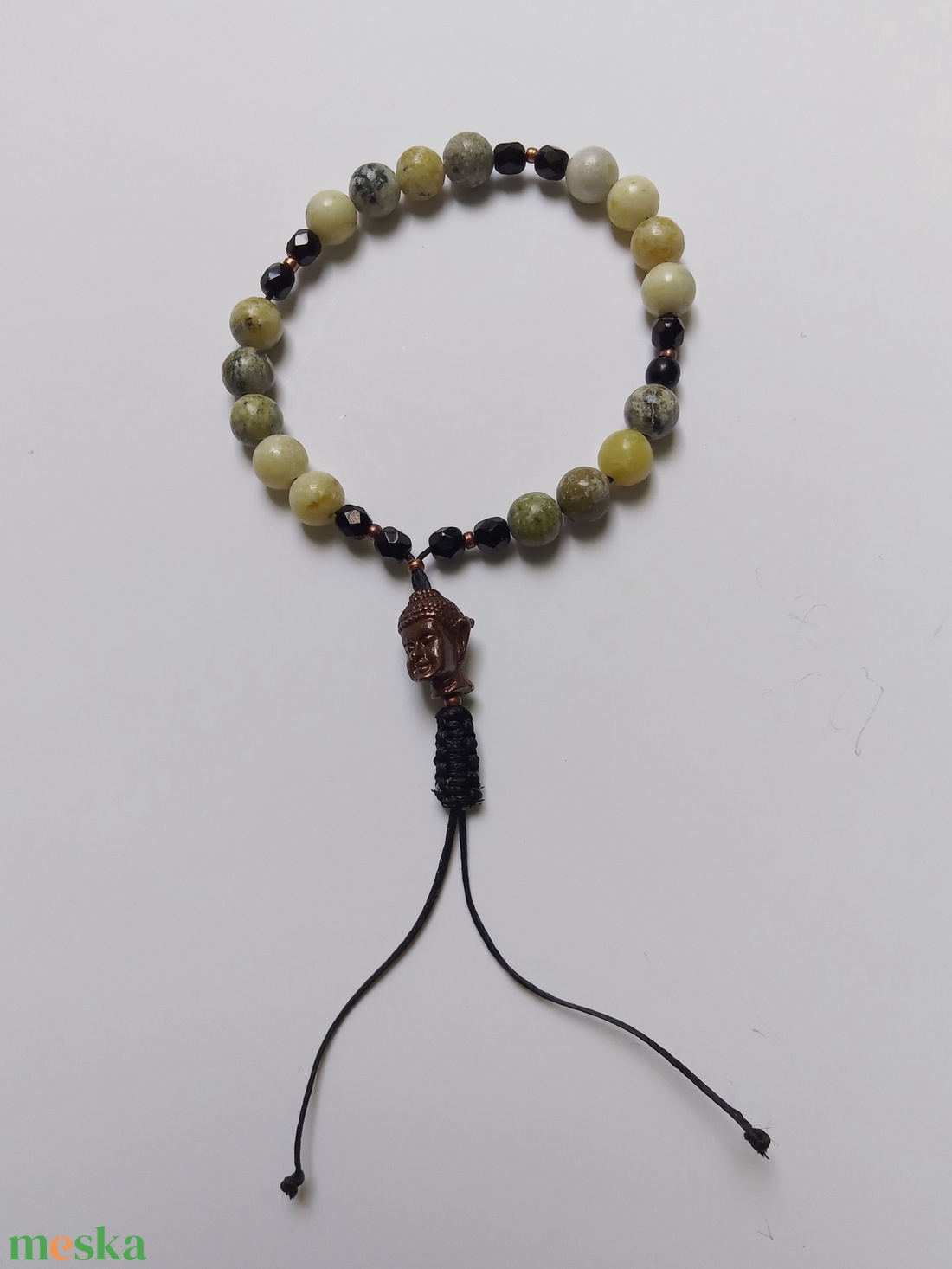 Sárga türkiz-gagát 27 szemes mala/karkötő - ékszer - karkötő - bogyós karkötő - Meska.hu