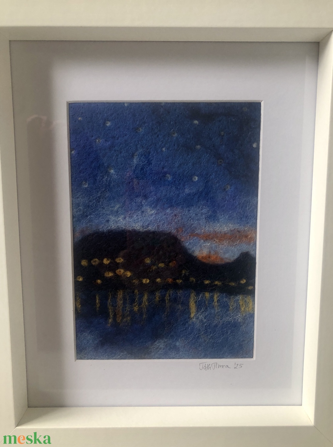 Tűnemezelt gyapjúkép - Balatoni éjszaka - művészet - textilkép - nemezelt - Meska.hu