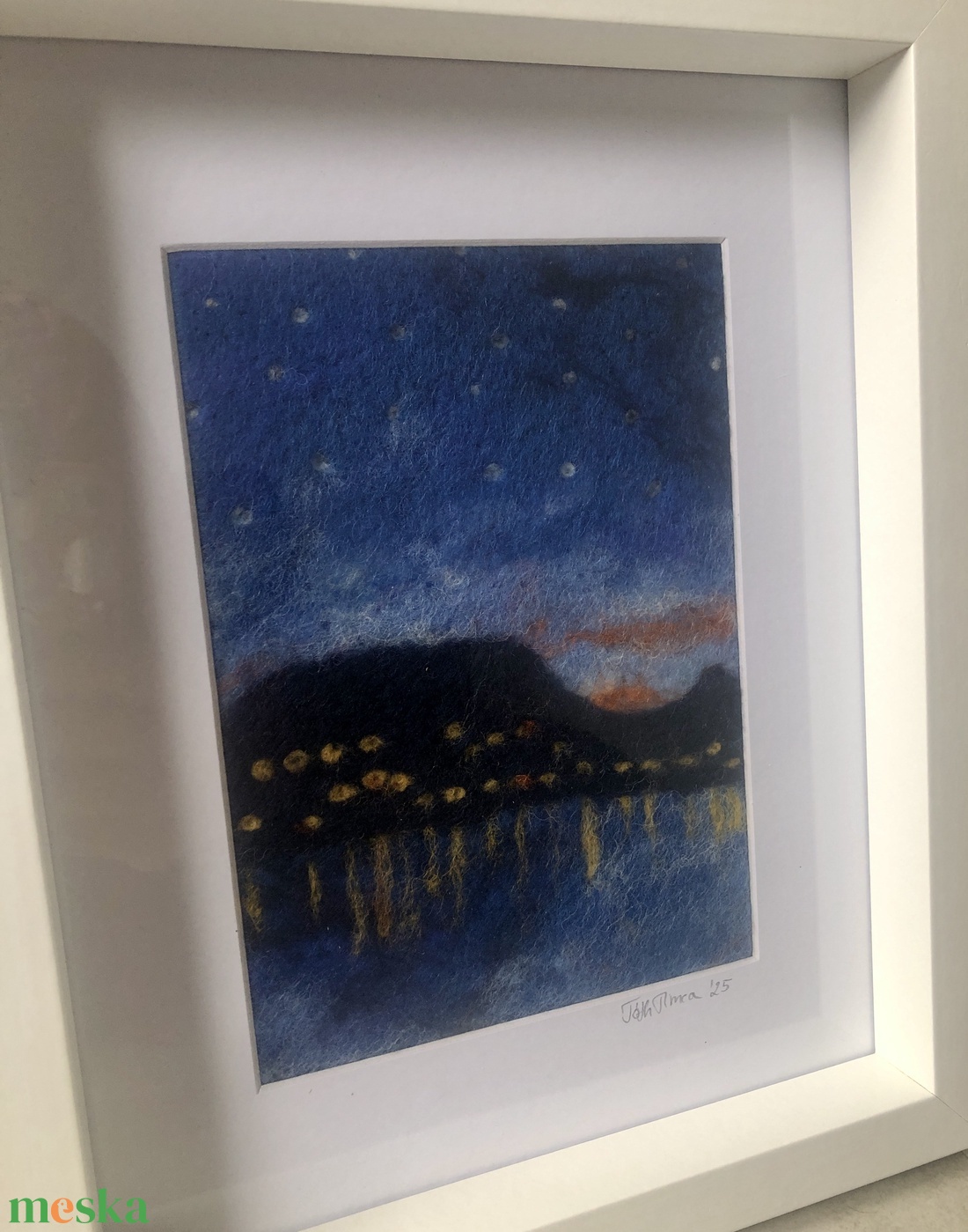 Tűnemezelt gyapjúkép - Balatoni éjszaka - művészet - textilkép - nemezelt - Meska.hu