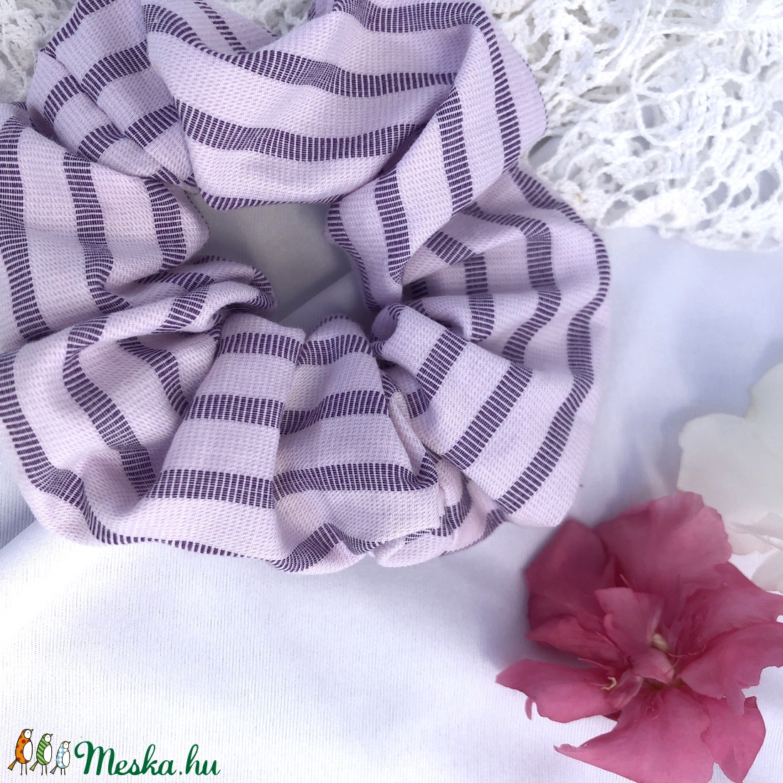 Csíkos scrunchie - Rózsaszín