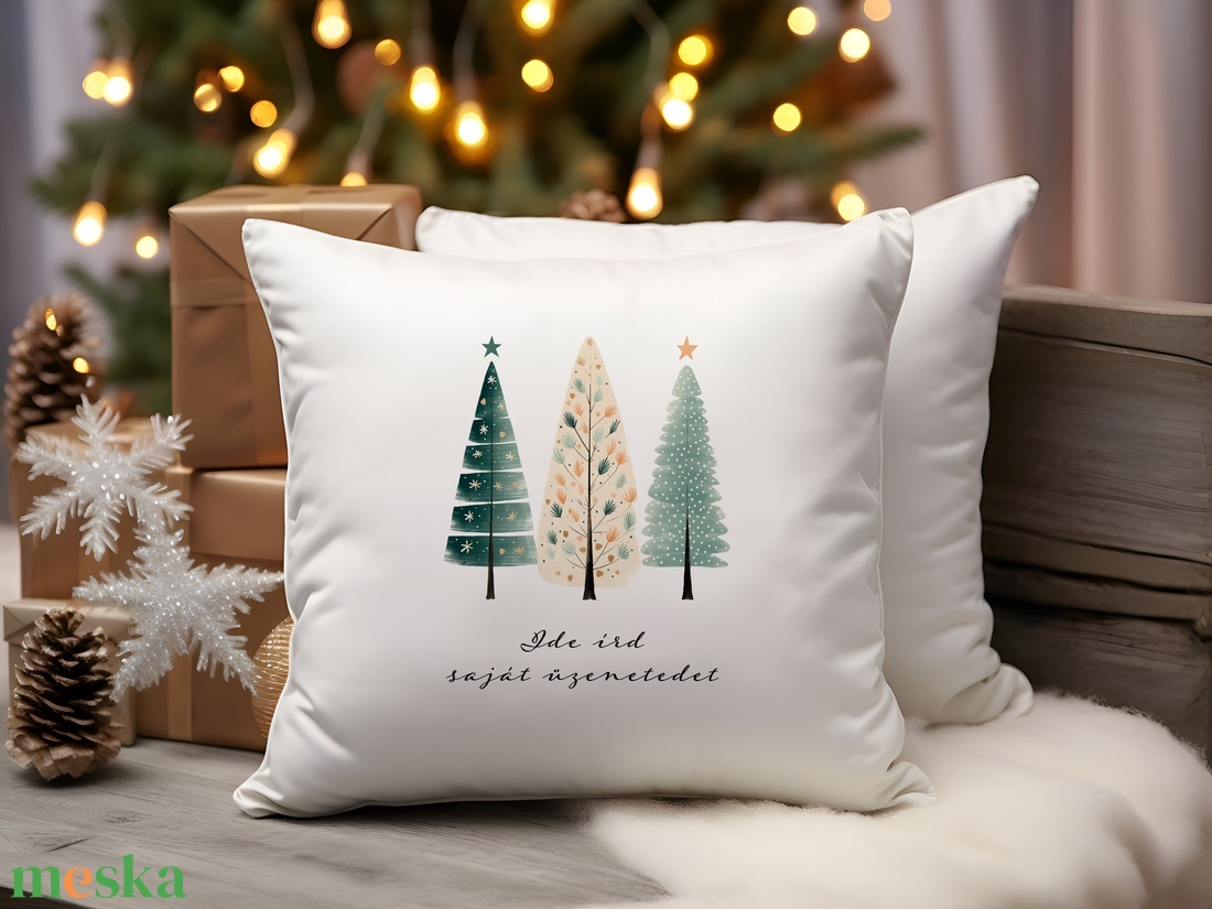 Karácsonyi, saját szöveggel ellátott, személyre szabható díszpárnahuzat - boho fenyőfa - otthon & életmód - lakástextil - párna & párnahuzat - Meska.hu