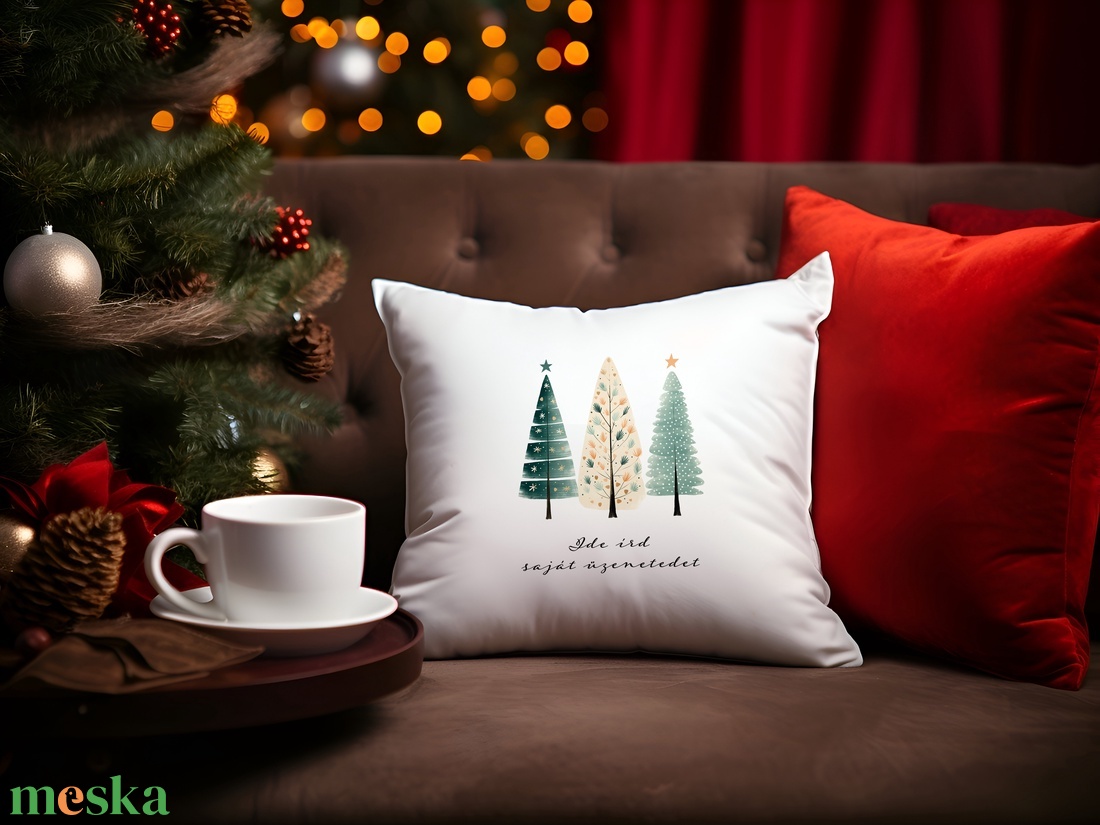 Karácsonyi, saját szöveggel ellátott, személyre szabható díszpárnahuzat - boho fenyőfa - otthon & életmód - lakástextil - párna & párnahuzat - Meska.hu