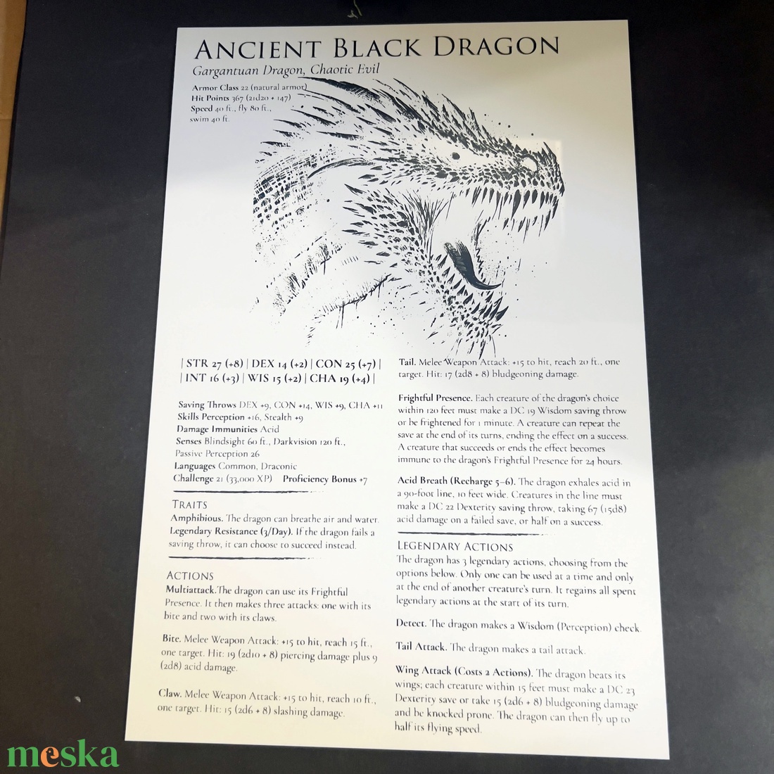 DnD Black Dragon aluminium fali panel (20x30) - otthon & életmód - dekoráció - kép & falikép - táblakép - Meska.hu