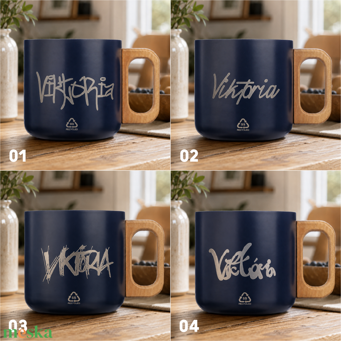 Névre szóló gravírozott acél bögre fa fogantyúval � 400 ml - otthon & életmód - konyhafelszerelés, tálalás - tálalás - bögre & csésze - Meska.hu