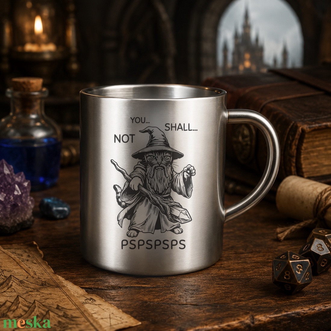 You Shall Not Pspspsps macskás fém bögre � lézergravírozott fantasy ajándék - otthon & életmód - konyhafelszerelés, tálalás - tálalás - bögre & csésze - Meska.hu