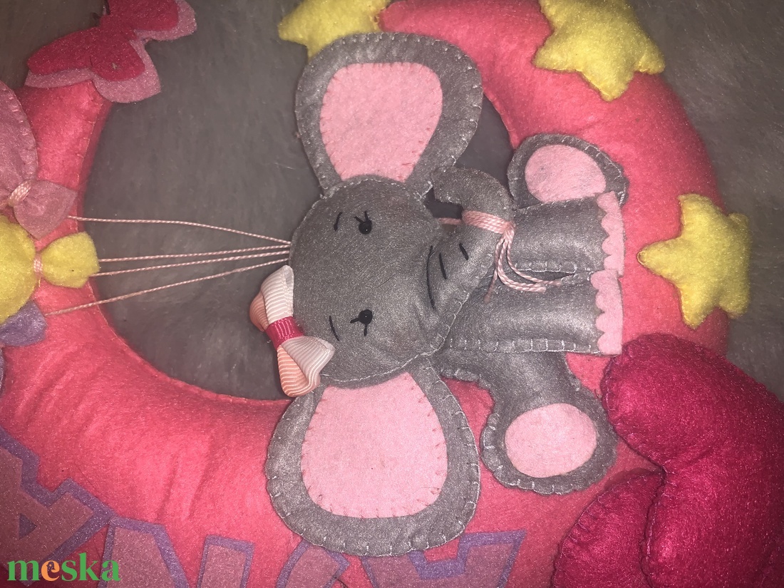 Holdon ülő kiselefánt lufikkal filc  gyerek névtábla, falidísz, babaszoba dekoráció  - otthon & életmód - babaszoba, gyerekszoba - babaszoba dekoráció - Meska.hu