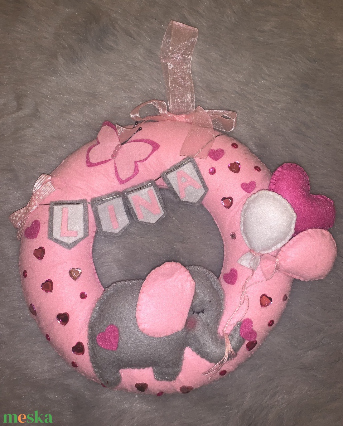 Elefánt lufikkal filc gyerek névtábla, ajtódísz,falidísz , babaszoba dekoráció  - otthon & életmód - babaszoba, gyerekszoba - babaszoba dekoráció - Meska.hu