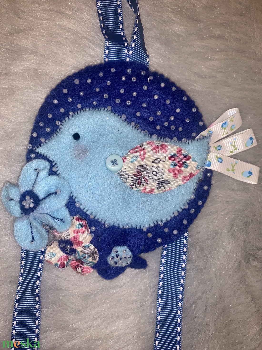 Kék madár  filc hajcsat tartó - ékszer - ékszertartó - fali ékszertartó - Meska.hu