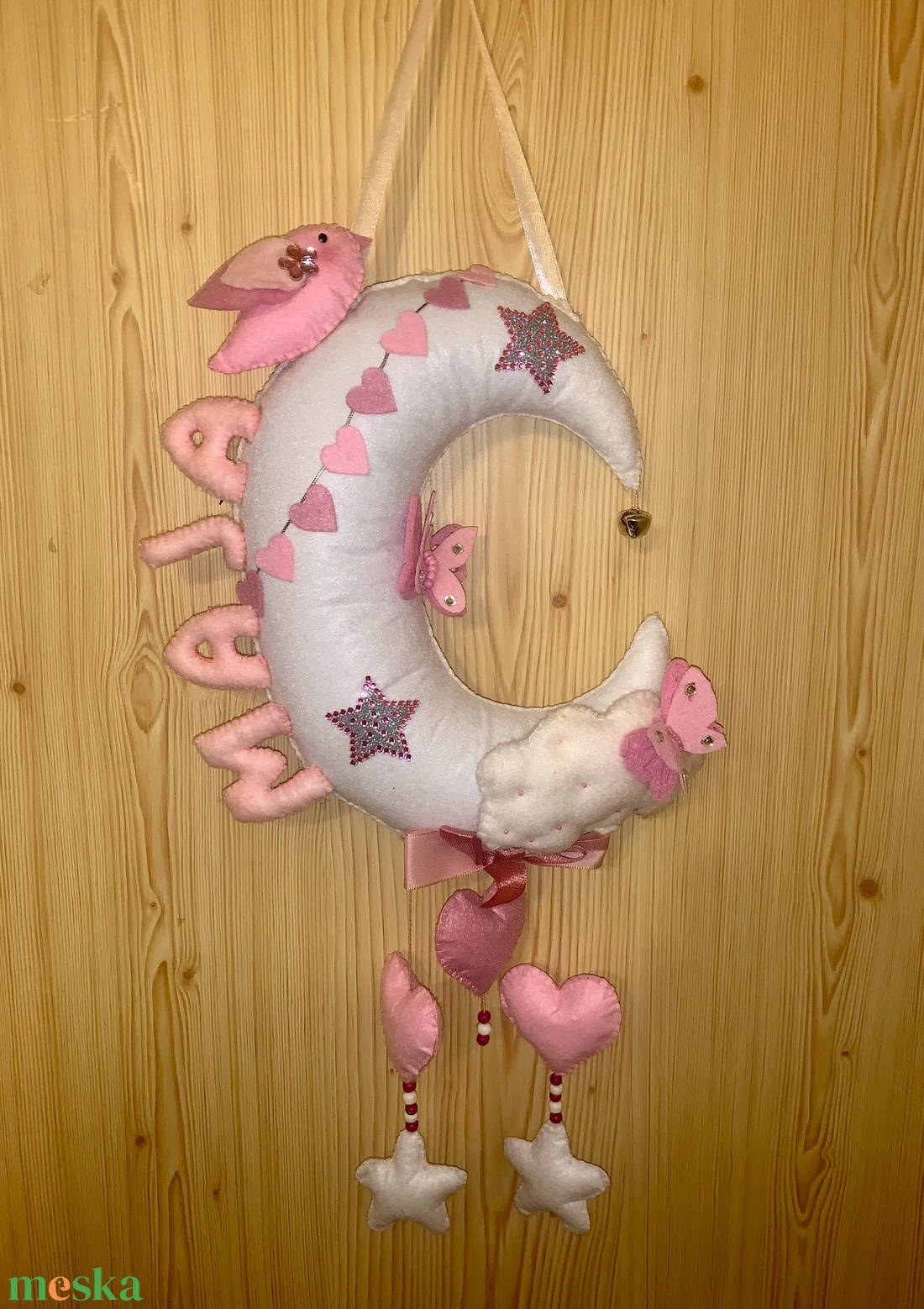 Holdas  filc névtábla , falidísz , babaszoba dekoráció - otthon & életmód - babaszoba, gyerekszoba - gyerek névtábla - Meska.hu