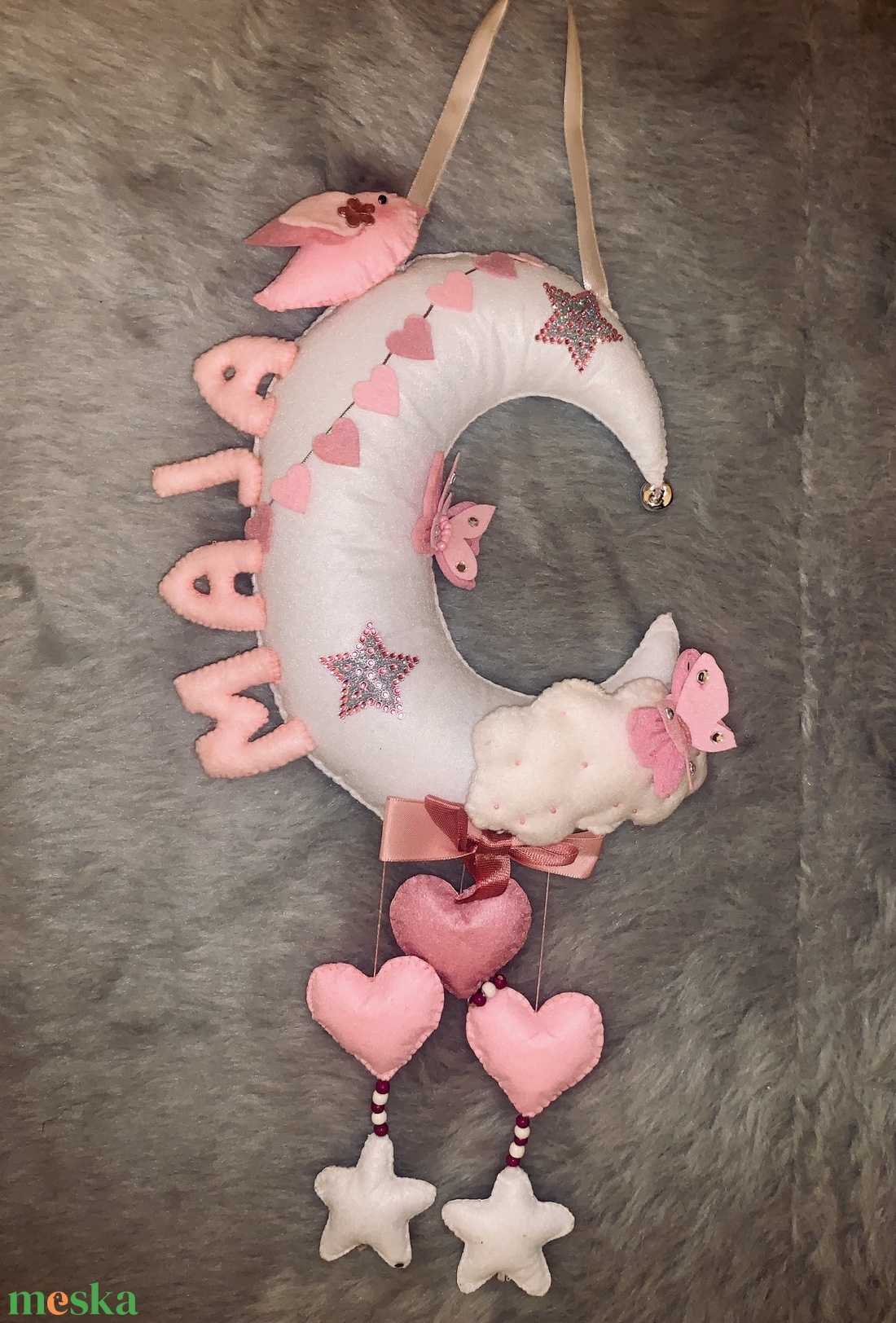 Holdas  filc névtábla , falidísz , babaszoba dekoráció - otthon & életmód - babaszoba, gyerekszoba - gyerek névtábla - Meska.hu