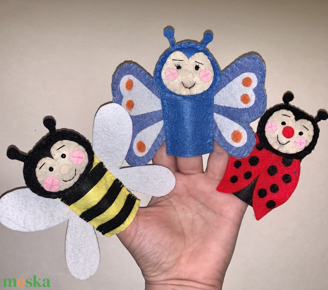 Állatok a kertben, mezőn filc ujjbáb készlet- 8 db. - játék & sport - bábok - ujjbáb - Meska.hu