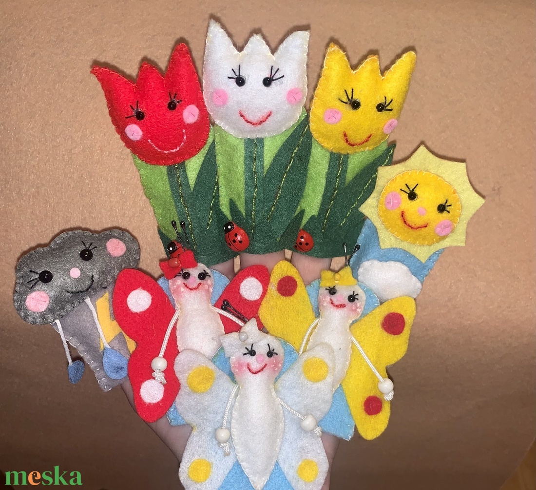 A három pillangó filc ujjbábok, ujjbáb készlet - játék & sport - bábok - ujjbáb - Meska.hu