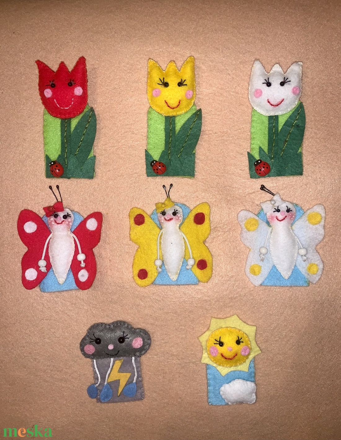 A három pillangó filc ujjbábok, ujjbáb készlet - játék & sport - bábok - ujjbáb - Meska.hu