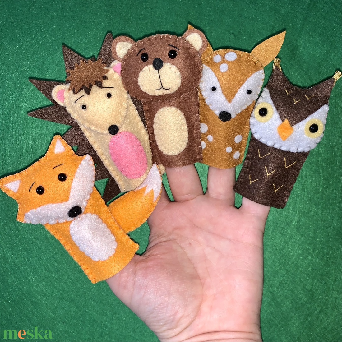 Ujjbáb készlet, erdei állatok, bagoly,róka,maci,süni,őzike  - játék & sport - bábok - ujjbáb - Meska.hu