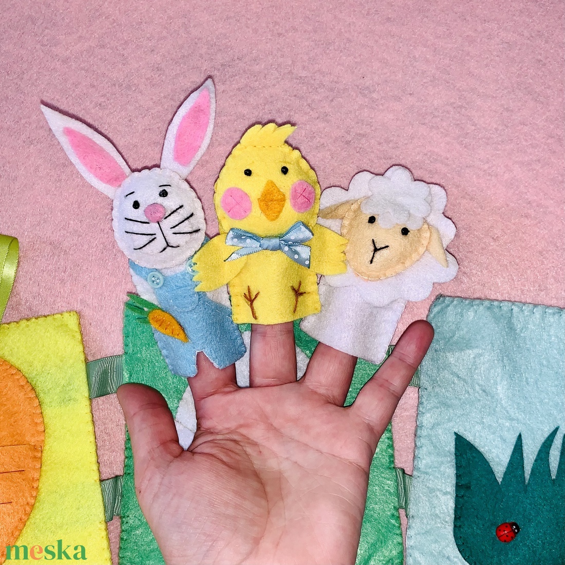 Ujjbábok húsvétra tárolóval- nyuszi,csibe,bari - játék & sport - bábok - ujjbáb - Meska.hu