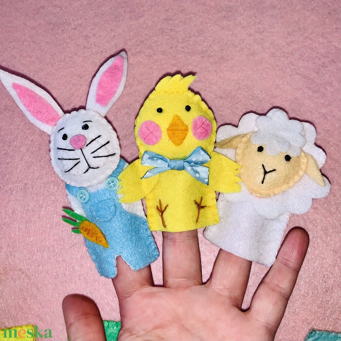 Ujjbábok húsvétra tárolóval- nyuszi,csibe,bari - játék & sport - bábok - ujjbáb - Meska.hu