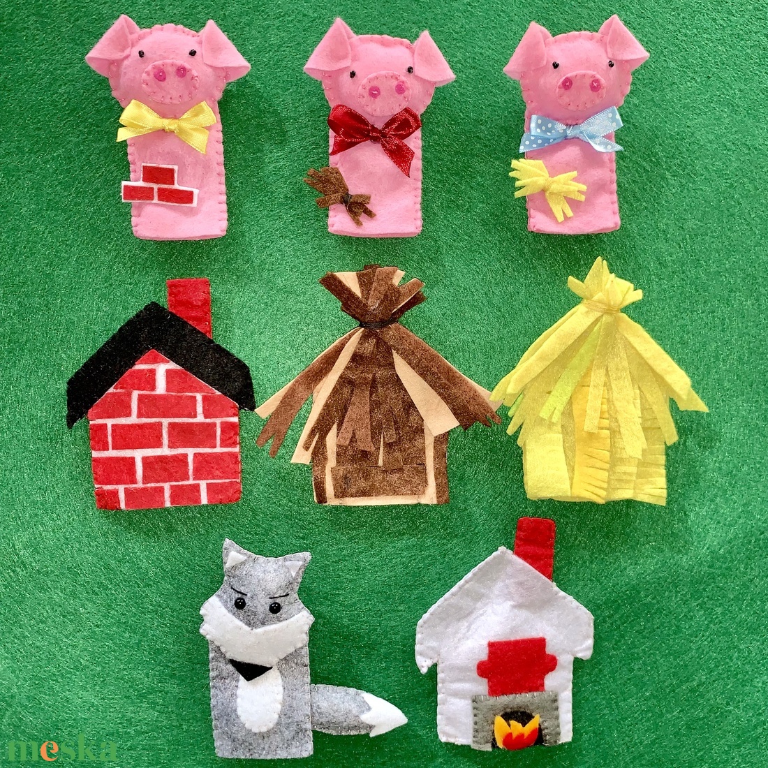A három kismalac és a farkas  filc ujjbáb készlet - játék & sport - bábok - ujjbáb - Meska.hu