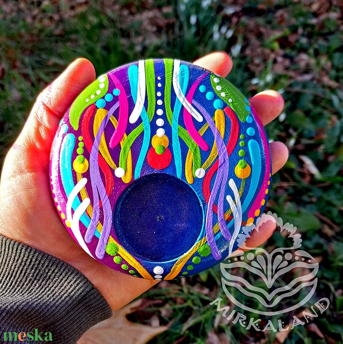 Kézzel festett, fából készült mandalás mécsestartó � egyedi fényforrás otthonodba - otthon & életmód - gyertya, illat, aroma - mécses és mécsestartó - Meska.hu