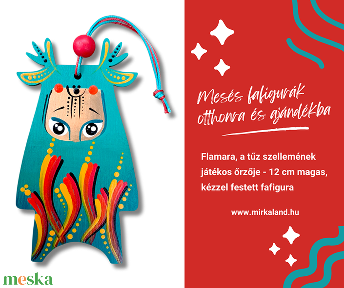 Flamara, a tűz szellemének játékos őrzője  kézzel festett fafigura - otthon & életmód - dekoráció - fali és függő dekoráció - függődísz - Meska.hu