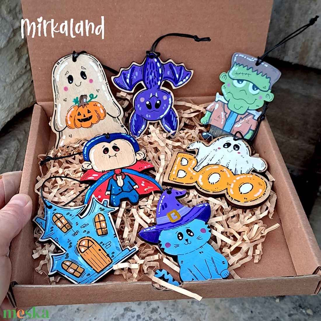 Rémkedves Halloween fa dísz szett � 7 db-os kézzel festett akasztható kollekció - otthon & életmód - dekoráció - halloween - halloweeni dekoráció - Meska.hu