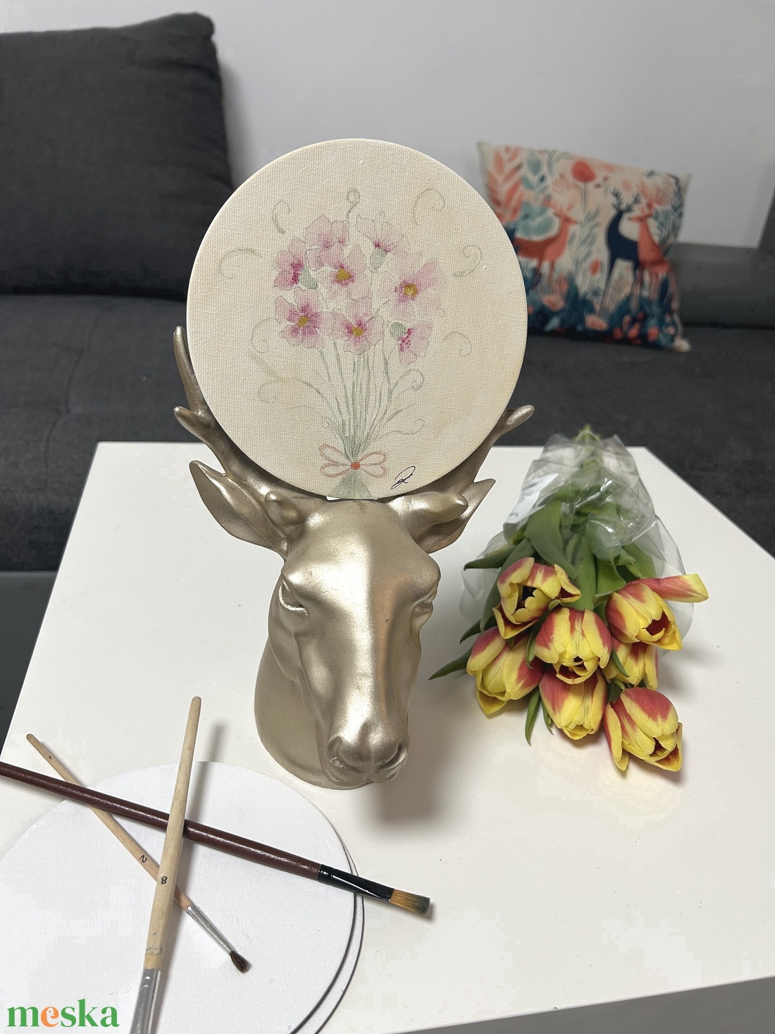 Pasztell mini festmény hűtőmágnes � kézzel festett, natúr vászon - otthon & életmód - konyhafelszerelés, tálalás - konyhai dekoráció - hűtőmágnes - Meska.hu