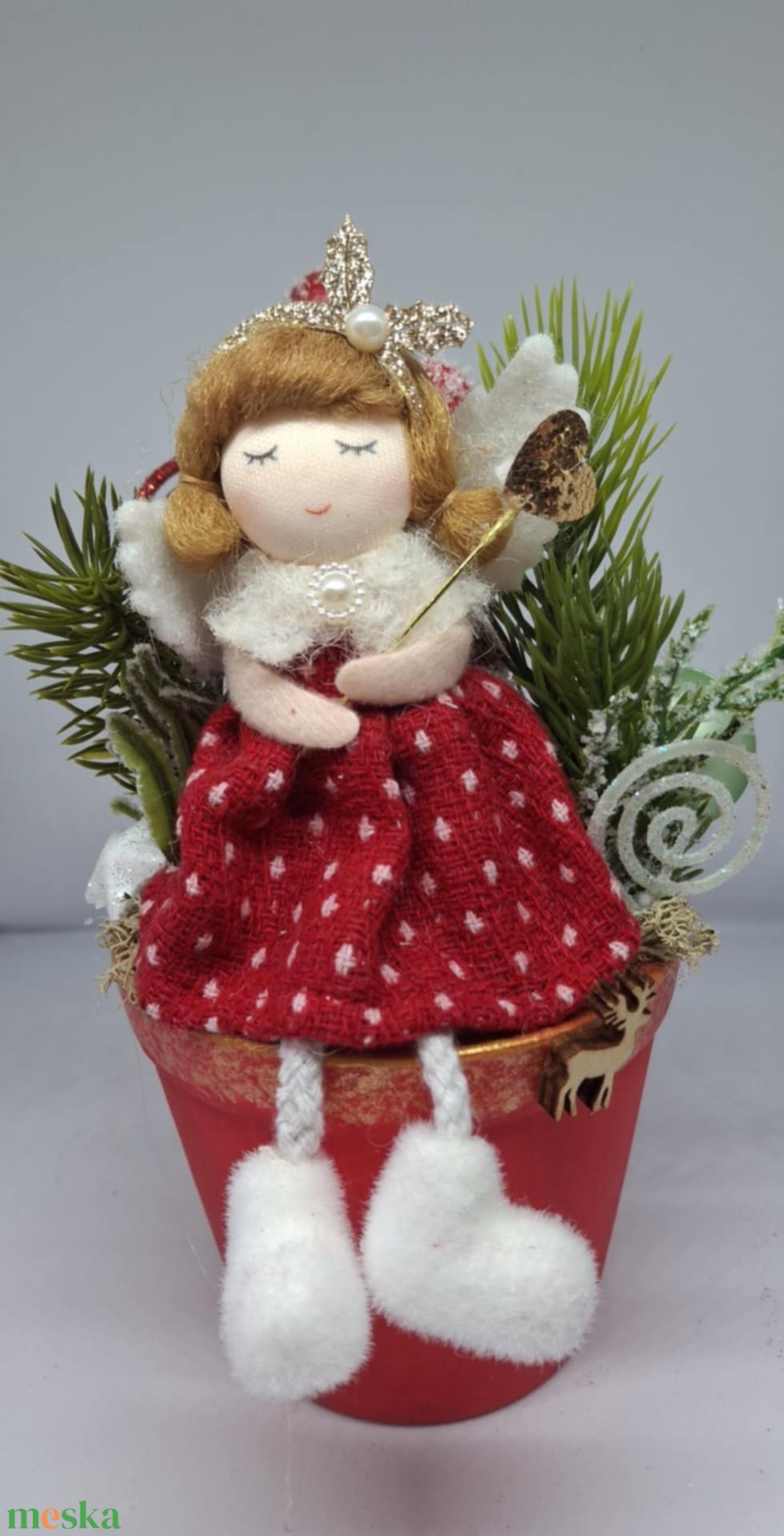 Piros pöttyös ruhás angyalka piros cserépben - otthon & életmód - dekoráció - asztal és polc dekoráció - asztaldísz - Meska.hu