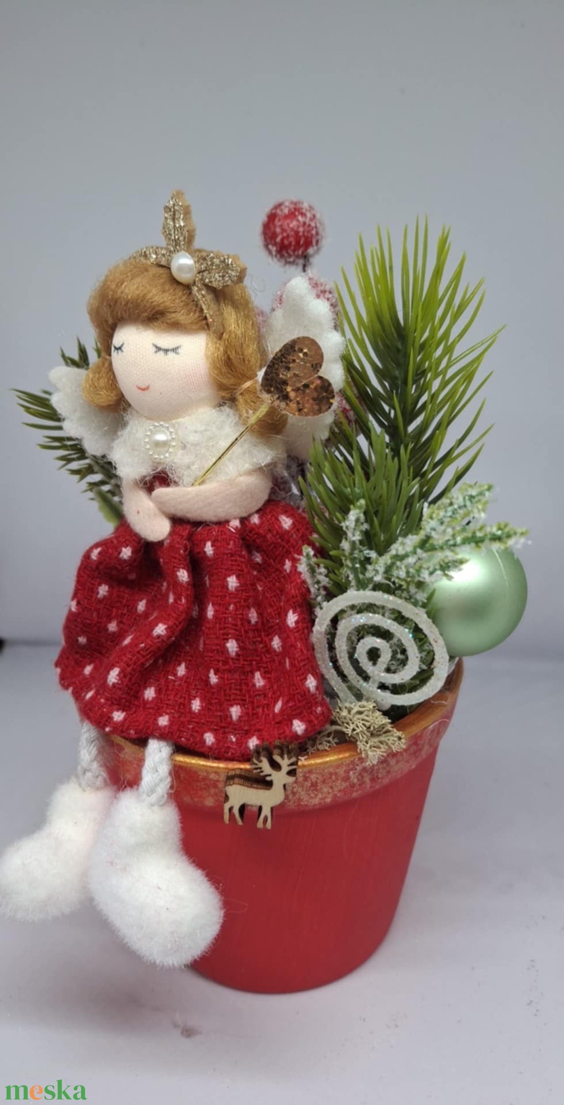 Piros pöttyös ruhás angyalka piros cserépben - otthon & életmód - dekoráció - asztal és polc dekoráció - asztaldísz - Meska.hu