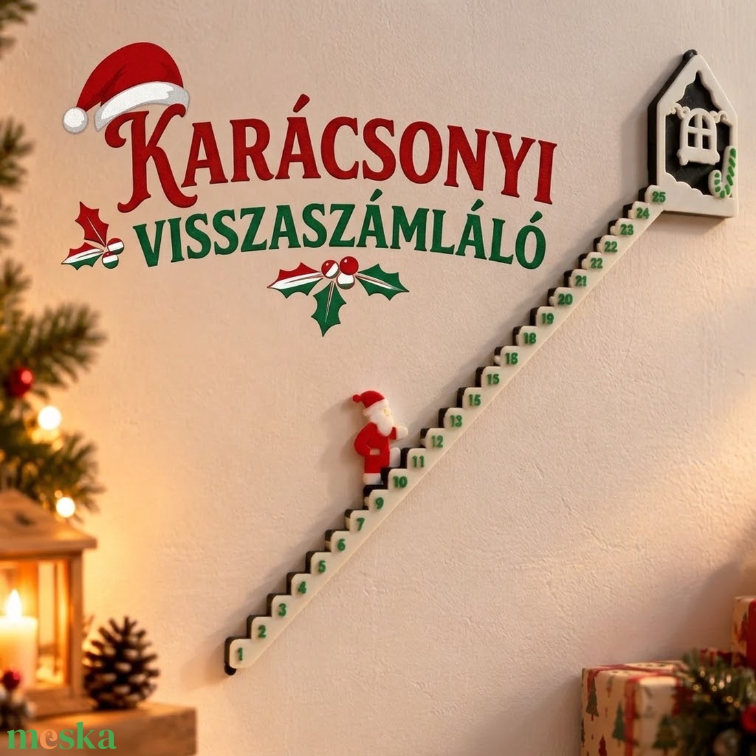 Karácsonyi Visszaszámláló Lépcső � Mikulás Adventi Naptár / Christmas Countdown Staircase � Santa Advent Calendar - karácsony - adventi díszek - adventi naptár - Meska.hu