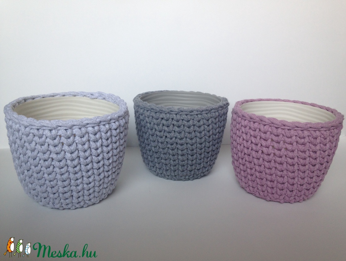 Horgolt kaspó szett, virágtartó, tároló -  - Meska.hu