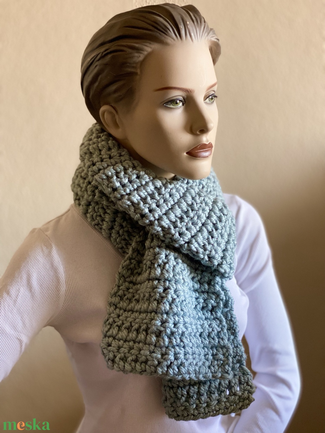 Horgolt sál - világoskék, aqua - ruha & divat - sál, sapka, kendő - sál - Meska.hu