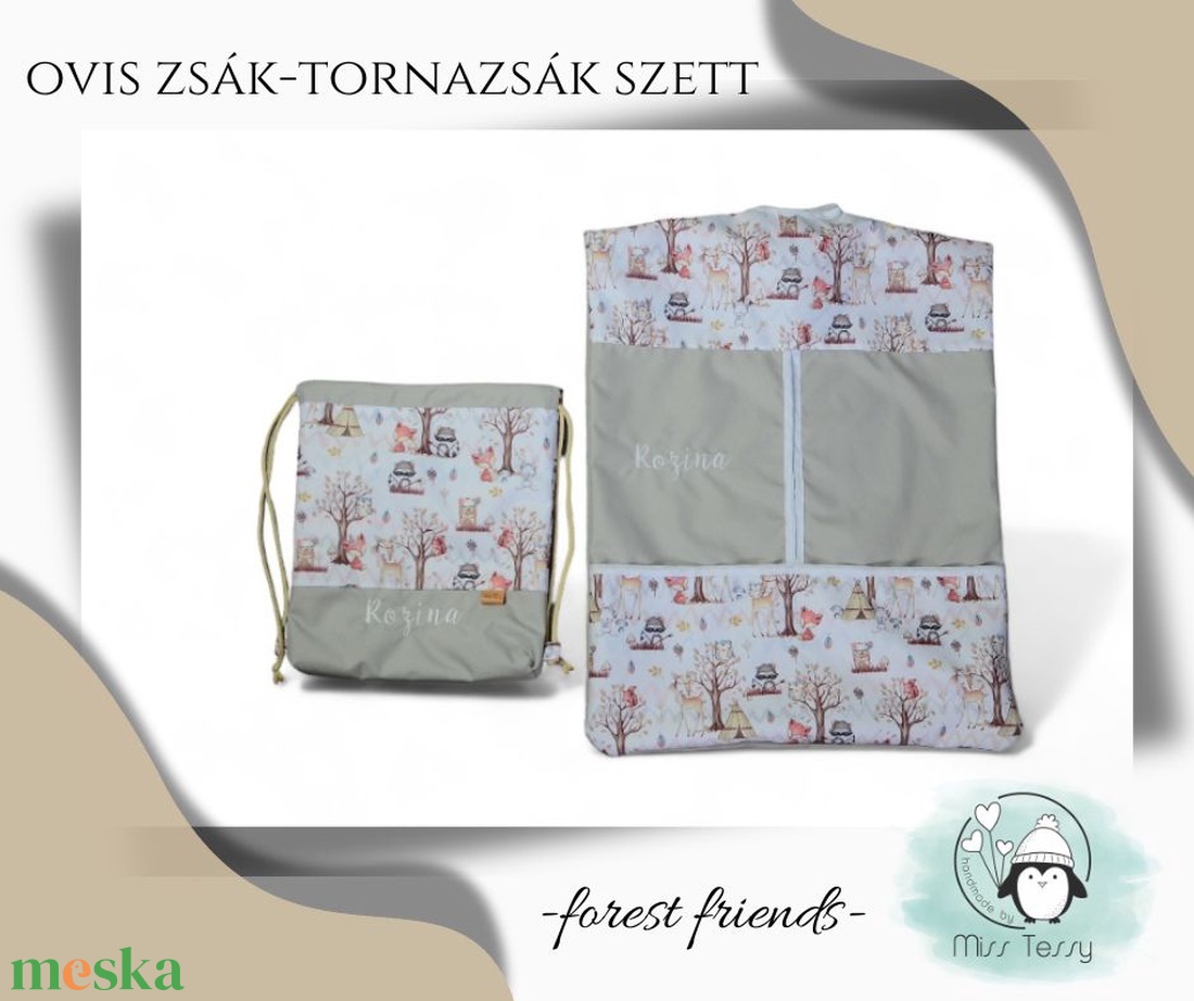 VÍZHATLAN OVIS ZSÁK - TORNAZSÁK SZETT  forest friends  - játék & sport - ovis felszerelés - ovis szett (zsák és tornazsák) - Meska.hu