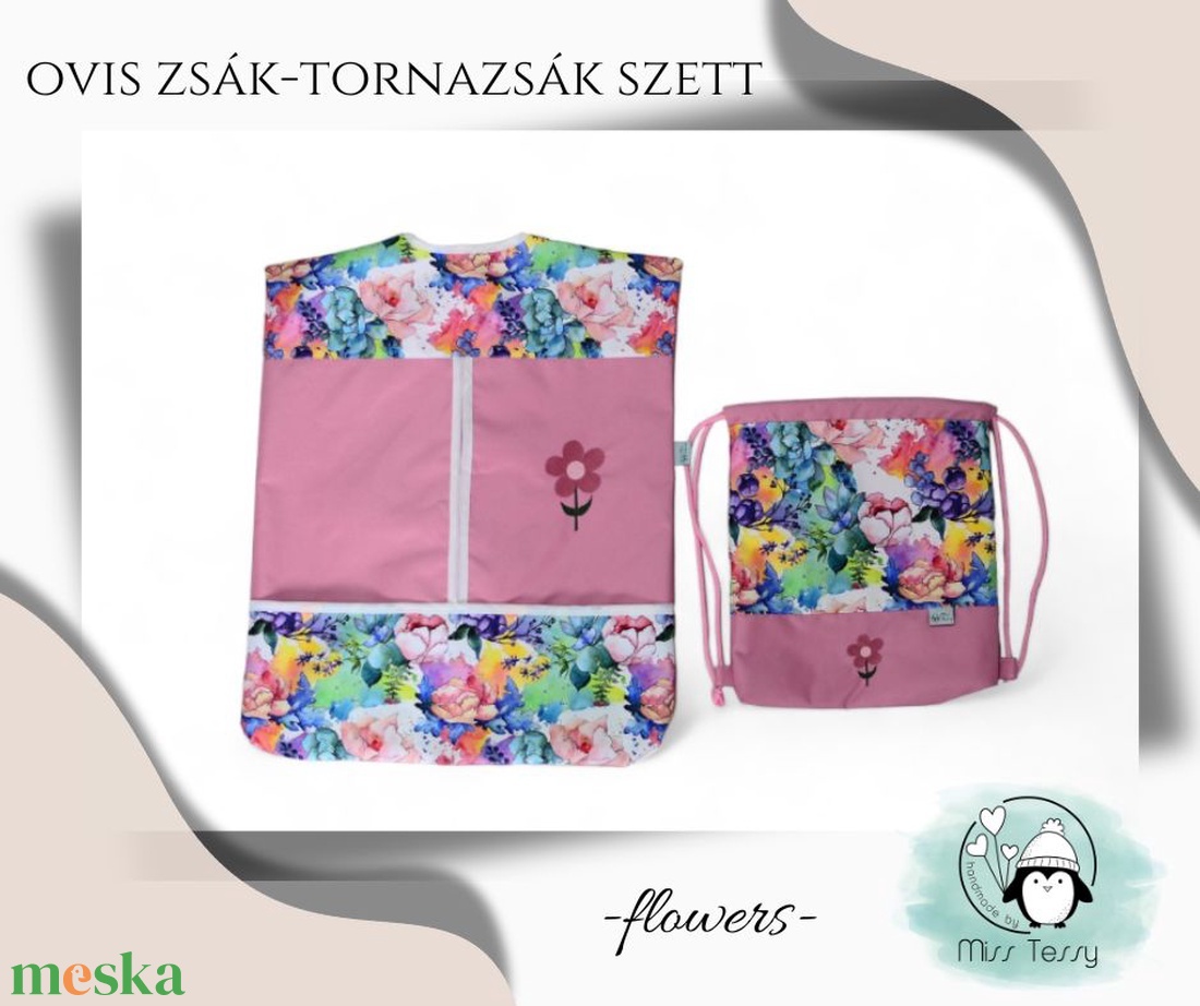 VÍZHATLAN OVIS ZSÁK - TORNAZSÁK SZETT  flowers - játék & sport - ovis felszerelés - ovis szett (zsák és tornazsák) - Meska.hu