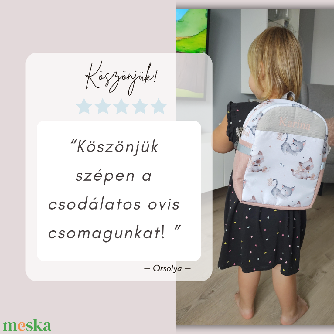 VÍZHATLAN OVIS ZSÁK - TORNAZSÁK SZETT HÁTIZSÁK SZETT  cica  - játék & sport - ovis felszerelés - ovis szett (zsák és tornazsák) - Meska.hu